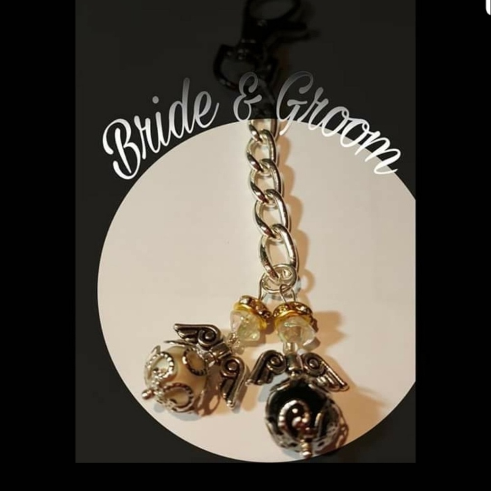 Purse/Key Chain Charm~Swarovski Crystal~ Bride & Groom~NEW - Picture 2 of 6